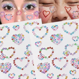 1Pc Face Diamond Gem Sticker 5D Colorful Rhinestone Love Tattoo Eyeshadow Stickers For Festival Nail Body Makeup Bling Jewel DIY