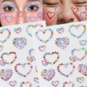 1Pc Face Diamond Gem Sticker 5D Colorful Rhinestone Love Tattoo Eyeshadow Stickers for Festival Nail Body Makeup Jewel DIY
