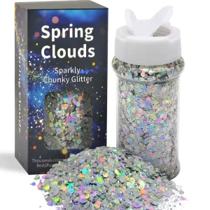 1box White 2oz Sparkly Holographic Silver Chunky Glitter for Resin Craft Glitter for Nails Makeup Snow Globes