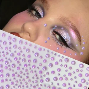 1pc Purple 3D Pearl Face Jewels Eyeshadow Stickers Self-Adhesive Face Body Eyebrow Diamond Nail Stickers Washable 2 Weeks
