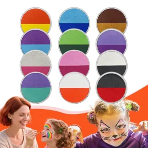 2-Color Split Cake Face Paint Water-Based Non-Toxic 12 Designs CE Certified for Festivals & Events