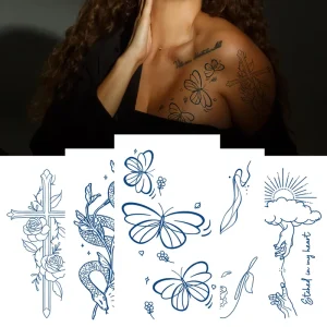 2 Weeks Long Last Waterproof Temporary Butterfly & Juice Tattoos Sticker Sexy Fashionable Face Design for Women or Girls