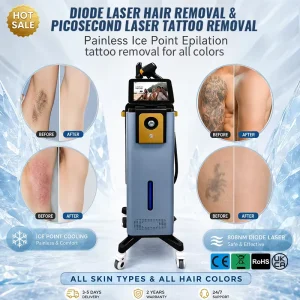 2-in-1 Vertical Blue Multifunctional Laser Beauty Machine Diode Hair Removal + Pico Laser Tattoo and Skin Rejuvenation Equipment