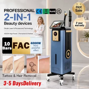 2 in 1 Vertical Diode Laser Hair Removal & Pico Laser Tattoo Removal Machine 755 808 1064nm Professional Salon Equipment