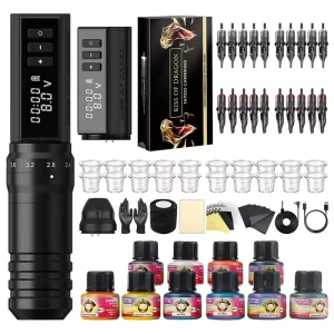 2.2-4.2mm Adjustable Stroke 2400mAh Tattoo Gun Set Professional Wireless Tattoo Pen Machine Complete Full Kit for Beginners
