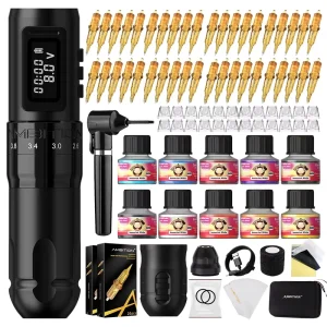 2.2-4.2mm Adjustable Stroke Professional Wireless Tattoo Machine Pen Complete Full Kit Set with 40pcs Cartridge