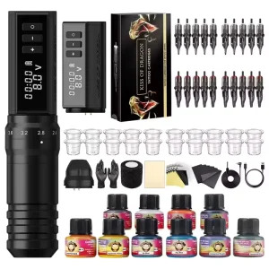 2.2-4.2mm Adjustable Stroke Tattoo Gun Set Professional Wireless Tattoo Pen Machine Complete Full Kit for Beginners