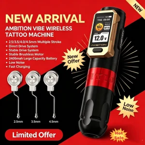 2.5/3.5/4.0/4.5mm Stroke Brushless Motor Professional Direct Drive Wireless Tattoo Pen Machine for Artist Body Art