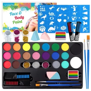 20 Color Body Painting Face Paint Kit with Stencil Brush Hair Dye Halloween Face Painting Kit Professional