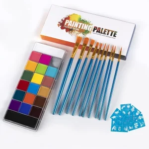 20-Color Body and Face Paint Palette Oil Makeup Tattoo SFX Artist Kit for Halloween Party with 10 Brushes