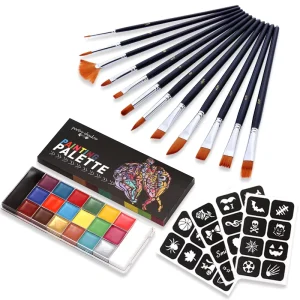 20 Colors Face Oil Painting Kit Professional Body Makeup Halloween Party Tattoo Face Body Paint Oil Painting with Paint Brushes