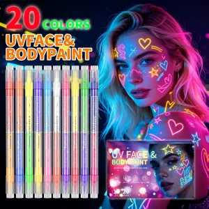 20 Colors Glow Body & Face Paint Glow in the Under UV Light or Black Light Makeup Face Paint for Kids and Adults Halloween Club