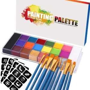 20 Colors Makeup Non Toxic Face Body Paint With Brush Stencils Body Painting Supplies
