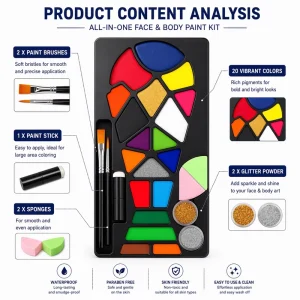 20 Colors Washable Color Face Paint Kit with Brush, Sponge & Glitter Powder