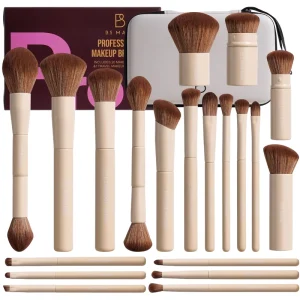 20-Piece Double-Ended Makeup Brush Set with Eyeshadow, Kabuki, Powder, and Foundation Brushes