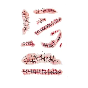 20 Sheets Waterproof Stitched Cut Scar Temporary Tattoo Stickers Horror Bloody Wound Face Halloween Temporary Tattoo Stickers