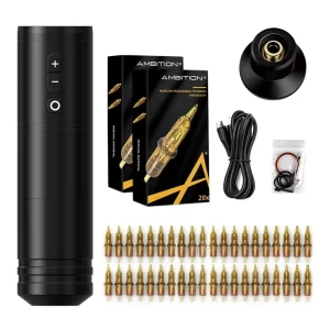 2000mAh 4.0mm Stroke Professional Wireless Tattoo Pen Machine Kits with 40pcs Cartridge Needle for Body Art