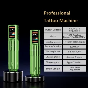 2000mAh Wireless Tattoo Machine Pen 2.0-4.2mm Adjustable Stroke Tattoo Gun for SMP Tattoo