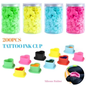 200pcs Disposable Tattoo Ink Cap Heart Soft Silicone Makeup Lips Eyebrow Pigment Holder Tattoo Ink Cup