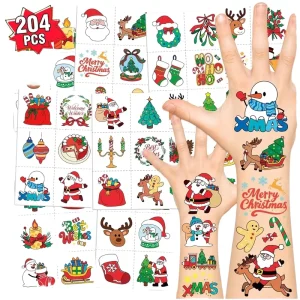 204 PCS Classic Paper Temporary Christmas Tattoos Stickers Digital Printing Kids Stocking Stuffers Party Favors Boys