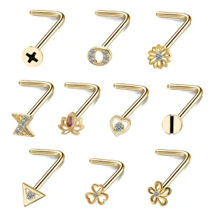 20G 18G Nose Piercing Jewelry Gold Flower Heart Nose L Shape Body Jewelry Factory