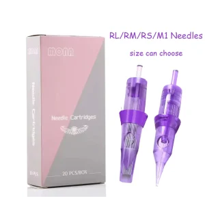 20PCS Box Disposable Tattoo Cartridges Needle RL RS RM M1 Purple Permanent Eyebrow Lip Makeup Needles for Tattoo Machine Pen