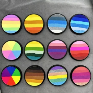 Rainbow Split Cake Fluorescent Non-Toxic Natural Plant-Based Face Body Paint Water-Acivated Eyeliner CE Certified for Adults