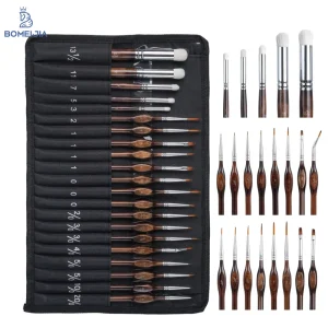 21PCS Model Paint Brush Set with Cloth Roll for Acrylic Watercolor Drybrush for 40k Model Miniature Paint Brushes