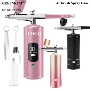 22/ 28/ 38 PSI Airbrush Spray Gun Facial Oxygen Injector Hydrate Cleanse Mini Air Compressor Kit Nano Mist Sprayer Nail Airbrush