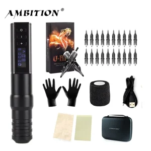 2200mAh Digital Battery Professional Wireless Tattoo Pen Machine Kit Set with Cartridge and Tattoo Accessories