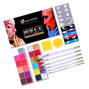 24 Color Halloween Professional Face and Body Paint Set for Cosplay Parties Oil Painting Kit with Tools on Canvas