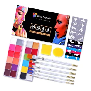 24 Color Non Toxic Glitter Temporary Tattoo Makeup Kit Promotional Kids Gift Water Based Body Face Paint Palette Set Packaging