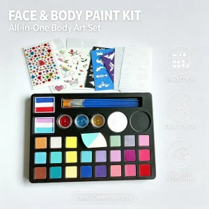 24 Color Silicone Face & Body Paint Set for Kids Friendly Festival Party Body Art Supplies