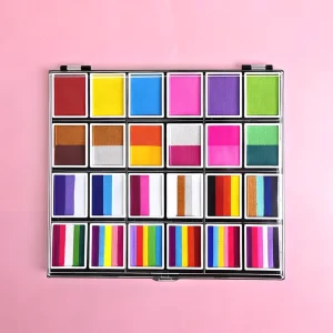 24-Color Water-Based Non-Toxic Rainbow Palette Children’s Halloween and Holiday Face Painting Set