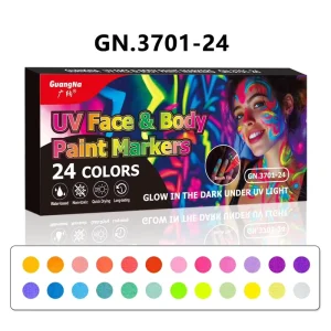 24 Colors UV Glow Face Body Paint Markers Neon Fluorescent Makeup Pens for Party Festival DIY Body Art