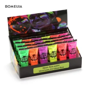 24 Tubes 10ml Art Body Paint Glow in Dark or UV Light Face & Body Paint With 6 Colors Glow Blacklight Fluorescent
