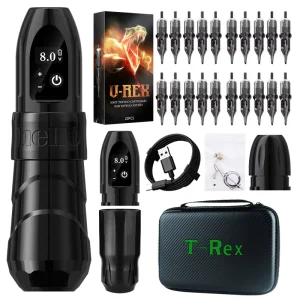 2400mAh Electric Tattoo Gun 4.0mm Stroke Professional Wireless Tattoo Pen Machine Kit with 20pcs Cartridge Spare Grip