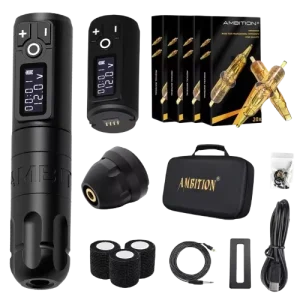 2400mAh Professional Wireless Rotary Tattoo Pen Machine Complete Full Kit Set with 80pcs Mixed Cartridge