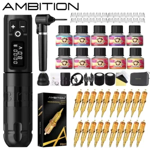 2400mAh Professional Wireless Tattoo Machine Pen Full Complete Set Kit with 40pcs Cartridge for Body Art