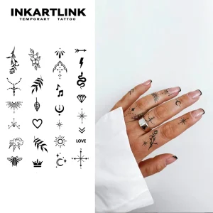 24Pcs Set Minimalist Finger Tattoo Sticker Small Elements Moon Star Heart Floral Herbal 15 Days Semi-permanent Body Art
