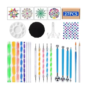 27 Pcs Painting Template Set Stencil Ball Stylus Paint Tray Mandala Dotting Tools for Rock Painting DIY Craft Project