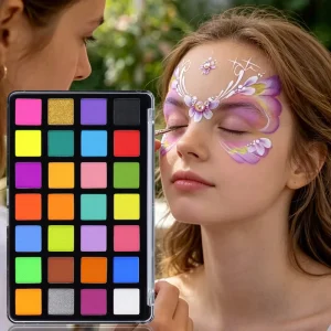 28 Color Water Activated Neon Matte Face Body Paint Palette Smudge Proof Easy Wash Off No Staining