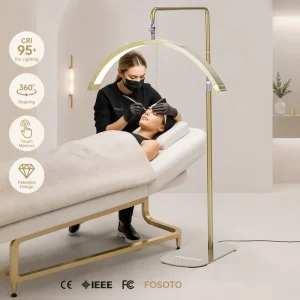 28inch Golden Half Moon Light Professional Eyelash Extension Floor Fill Light Arc Ring Light with Remoter and Phone Clip