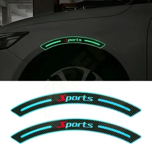 2Pcs Luminous Carbon Fiber Wheel Arch Anti Collision Sticker Sports Style Night Visibility Safety Decor