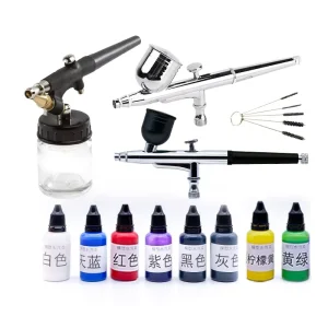 3 Airbrushes with Primary Colors Acrylic Paint Set