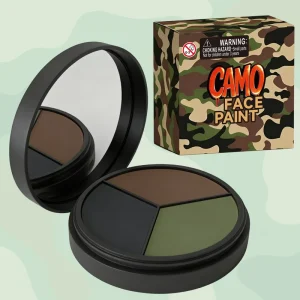 3 Color Camouflage Face Body Paint Kit Black Green Brown Makeup Palette with Mirror for Hunting and Concealment