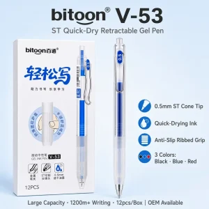 3 Color Plastic Gel Pen 0.5mm Black Blue Red Retractable Custom Logo Non Toxic Smooth Anti Leak Bitoon Office School