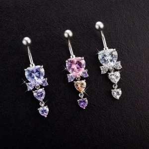 3 Hot Jewelry Belly Button Rings Zircon CZ Diamond Heart Shaped Belly Ring Crystal Piercing Jewelry