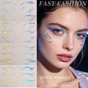 3 Pairs Holographic Tattoo Stickers for Eye Makeup and Temporary Color Shifting Face Designs