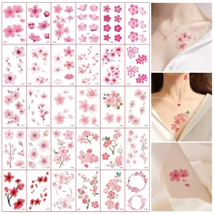 30 Sheets Flower Temporary Tattoos Fake Tiny Temporary Tattoo Waterproof Body Art Sticker for Women Girls Kids Hand Neck Wrist B